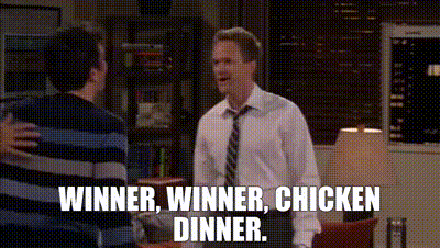 Celebratory meme with the words ‘Winner, winner, chicken dinner’
