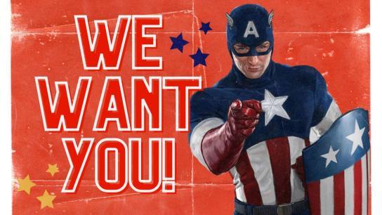 Captain America pointing towards the viewer beside the words We want you